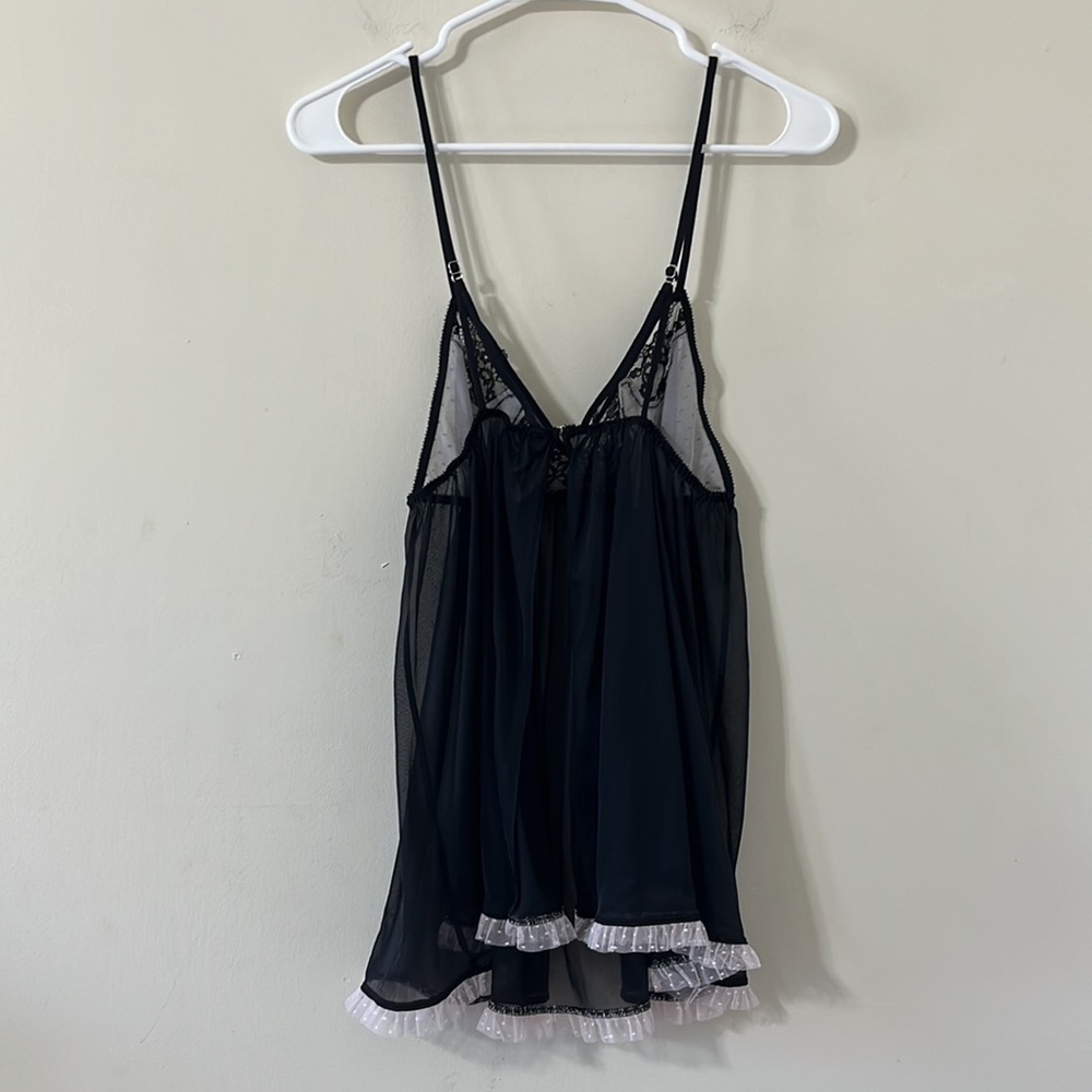 Victoria’s Secret Black Lace Babydoll Pink Lace Detail Lingerie Top Size Medium - Picture 5 of 10